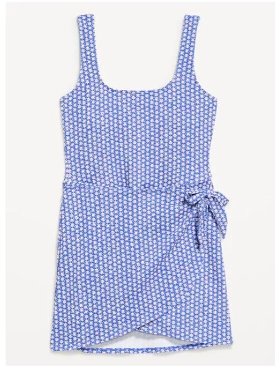 Old Navy Other - Old Navy Pique Side-Tie Swim Dress Blue Ditsy Floral M